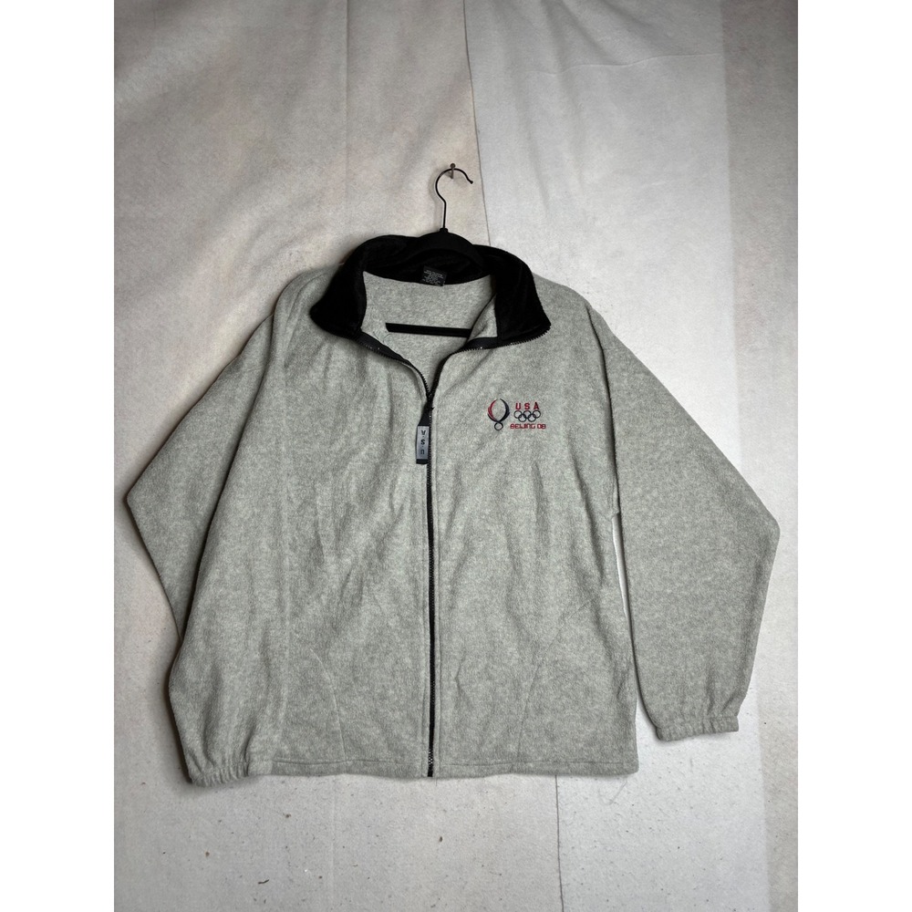 Vintage USA Beijing 08 Olympics Fleece Jacket Gray Full Zip Mens L Made in USA